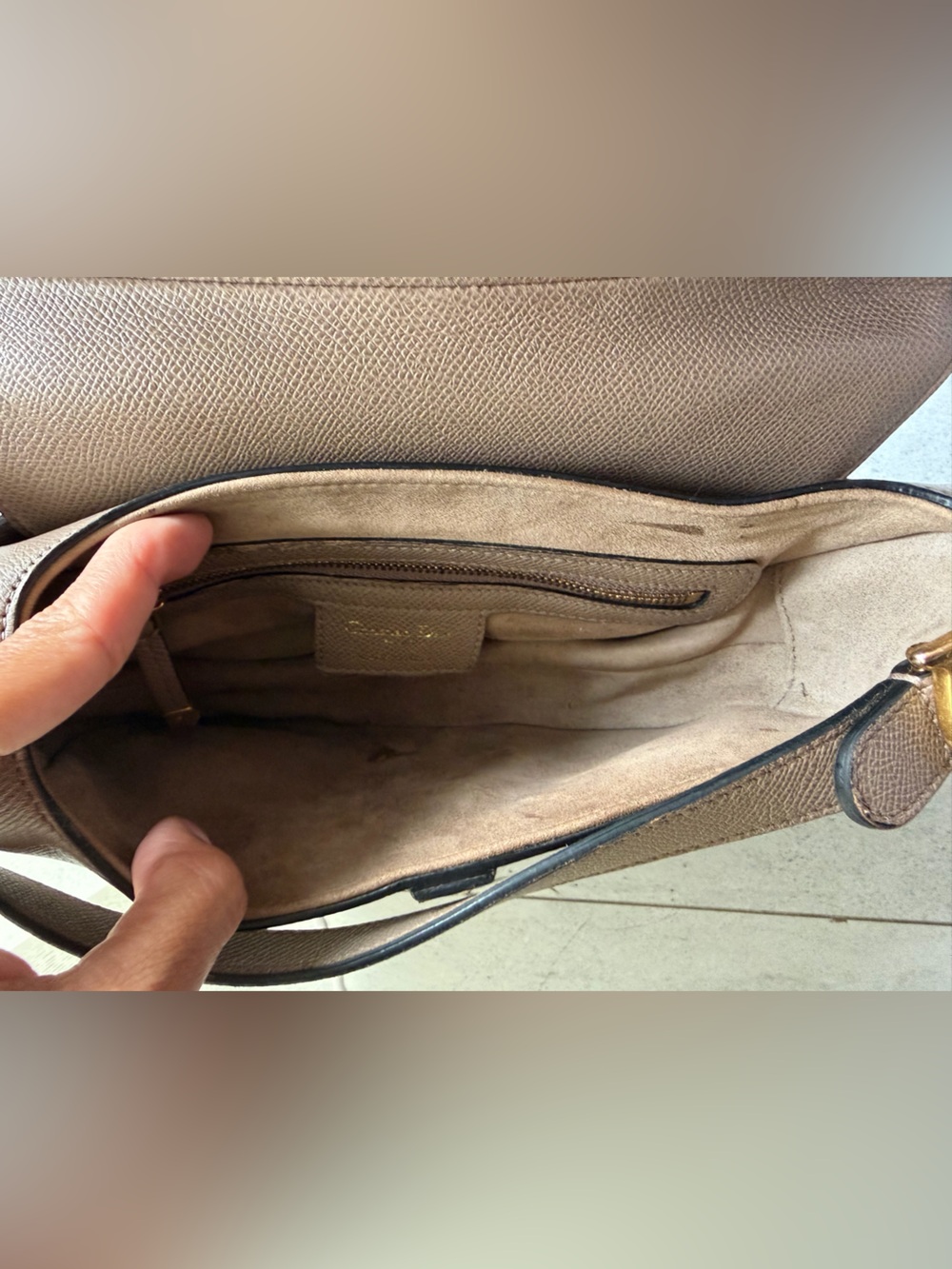 Dior Saddle Shoulder Bag in Taupe with Navy Logo Strap - Picture 10 of 14